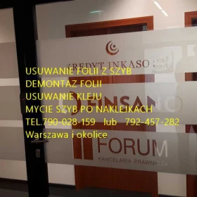 Usługa zrywania folii z witryn, okien- usuwanie folii, naklejek, kleju, mycie szyb Legionowo -Usługa TEL.790-028-159