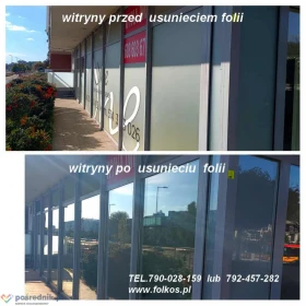 Zrywanie folii z szyb Łomianki- usługa usuwania naklejek, folii, kleju, mycie szyb Łomianki i okolice TEL. 792-457-282