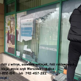 Usługa zrywania folii z witryn- zrywanie folii , naklejek, usuwanie kleju Warszawa  TEL.790-028-159 -Demontaż folii Warszawa