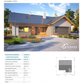 Nowoczesny dom parterowy 155 m² z garażem dwustanowiskowym