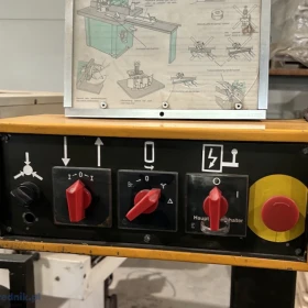 Frezarka dolnowrzecionowa VERTONGEN – elektryczne podnoszenie, posuw – 6 rolek, dł. blaty